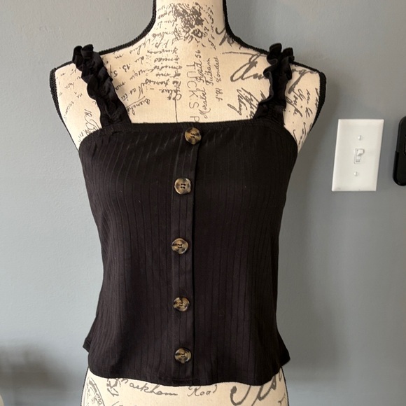 No Boundaries Tops - NOBO Med Black Button-Down Ruffle Strap Top